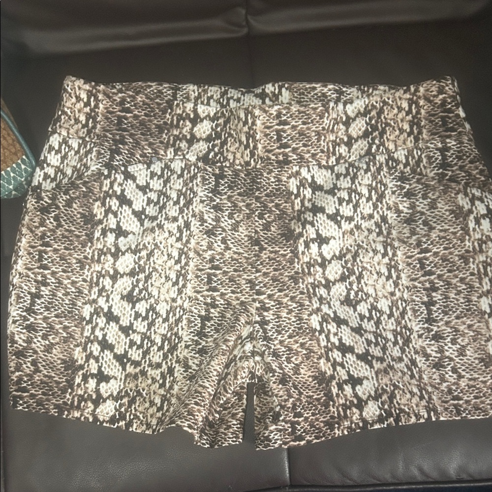 INC International Concepts Snake-Print Bike Shorts in Brown and Cream